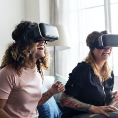 experiencing virtual reality with VR headset